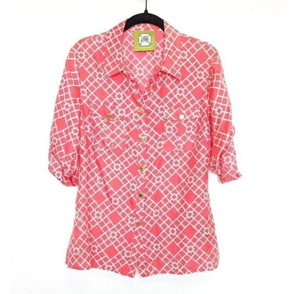 Elizabeth McKay Silk Blouse Womens Size 6 Pink Button Up - Picture 1 of 9